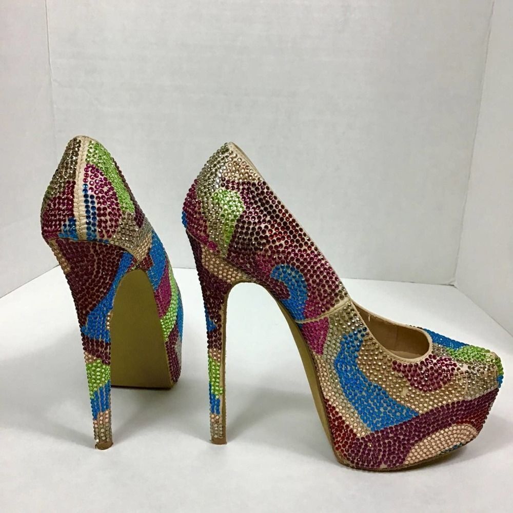 👠Steve Madden Multi Color Rhinestone heels👠 SZ 8